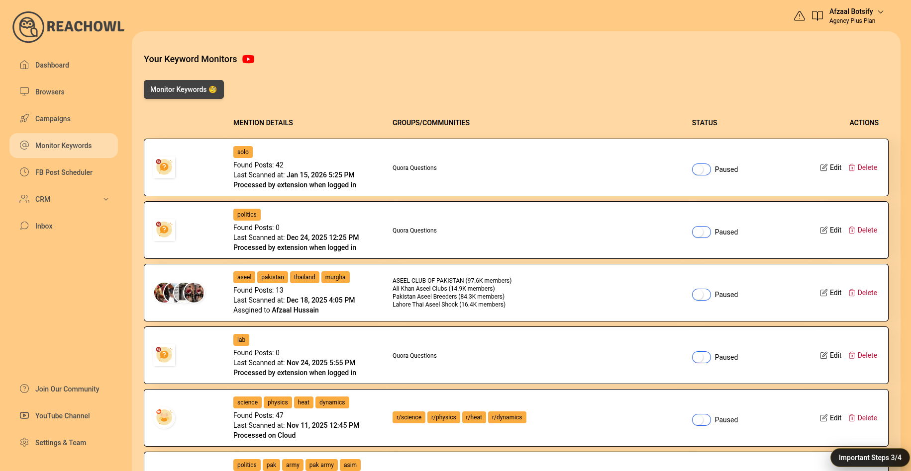 Automation sequence monitoring with engagement and keyword-triggered actions.